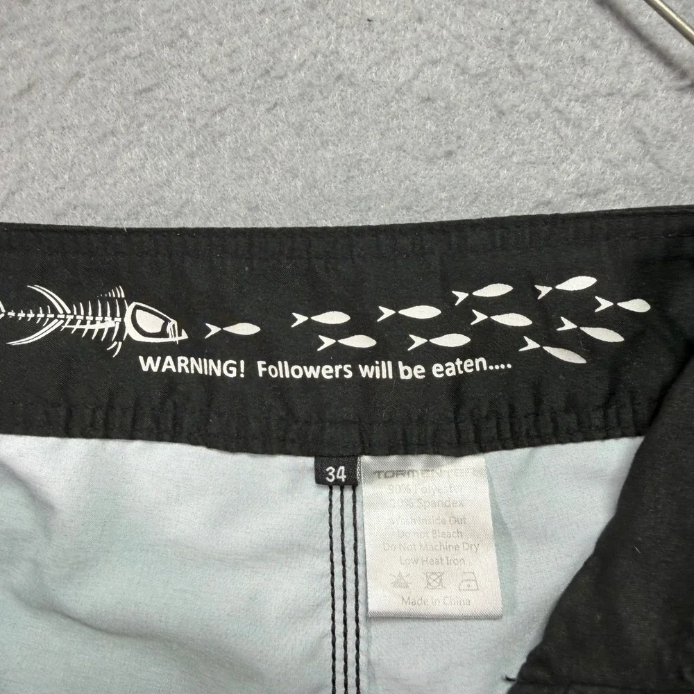 Tormenter Mens Fish Graphic Board Shorts Black Blue Yellow Size 34 Fishing Surf